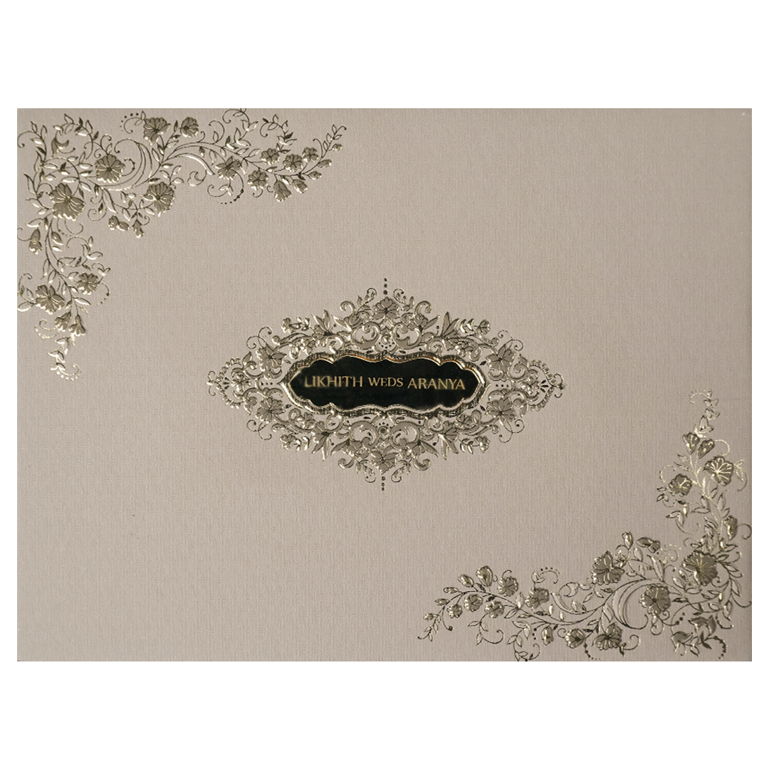 Check out Grey Floral Padded Wedding Card at best price.✅WhatsApp Support ✅Express Delivery.|King of cards.