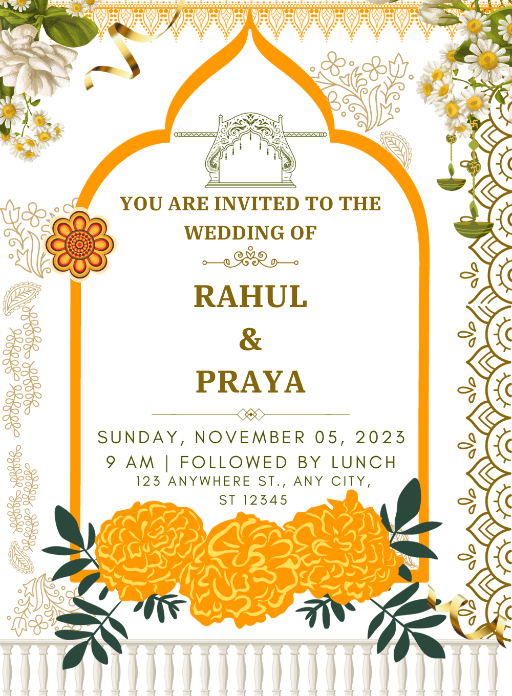 Yellow Marigold Floral Indian Wedding Invitation-EINK0030