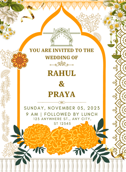 Yellow Marigold Floral Indian Wedding Invitation-EINK0030