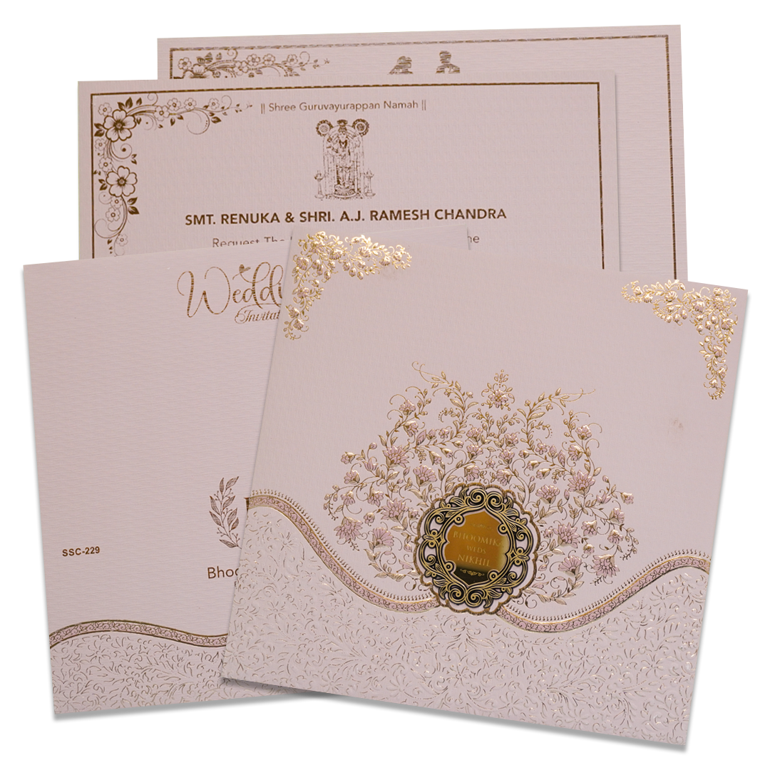 Pink Floral Embossed Padded Wedding Card - KSSC2290