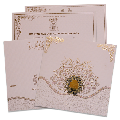 Pink Floral Embossed Padded Wedding Card - KSSC2290