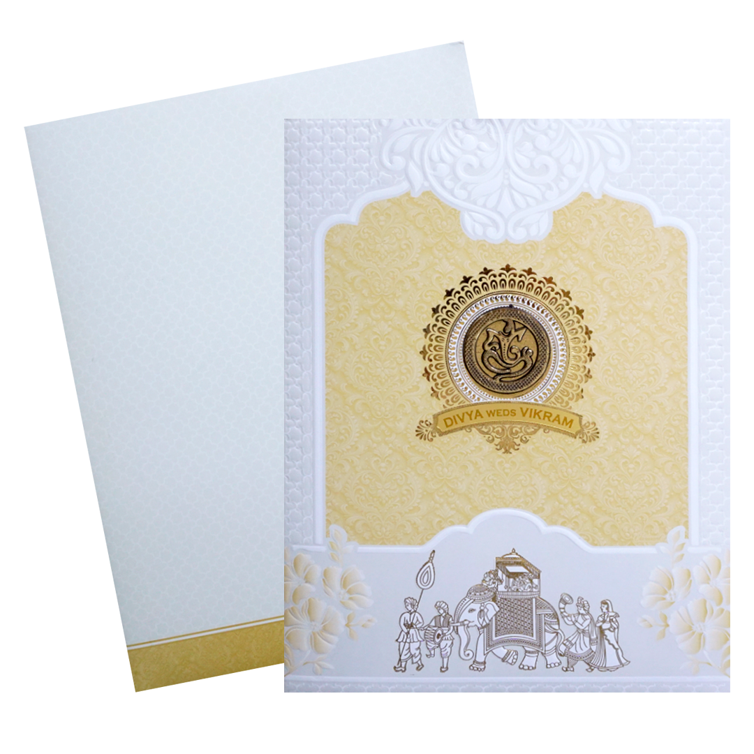 White and Yellow Patterned Wedding Card-King of Cards