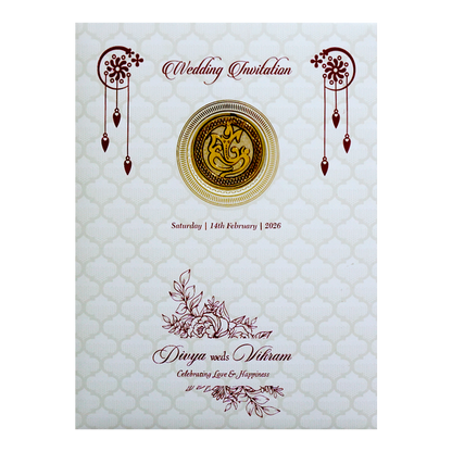 White Embossed Baraat Wedding Invitation Card-King of Cards