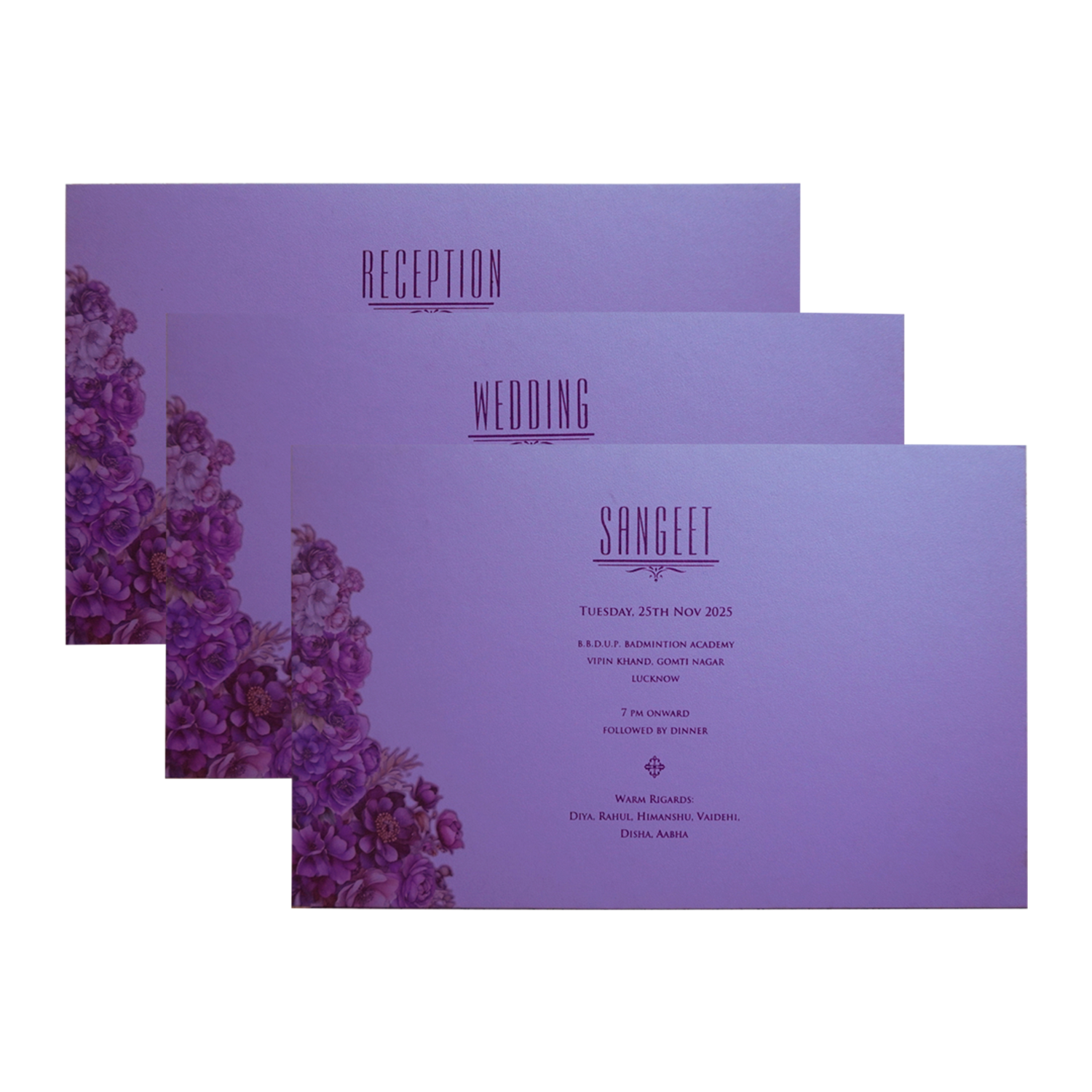 Purple Gold Foiled Floral Invitation Card-King of Cards