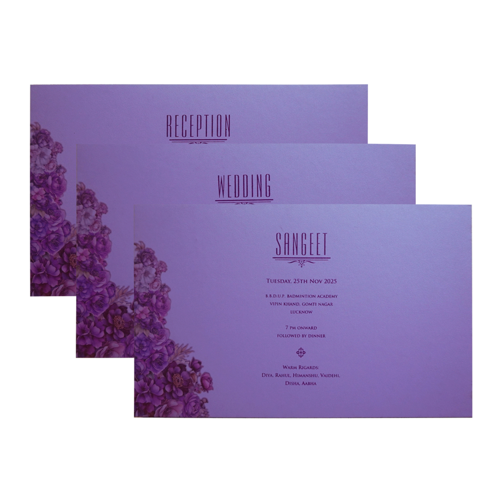 Purple Gold Foiled Floral Invitation Card-King of Cards