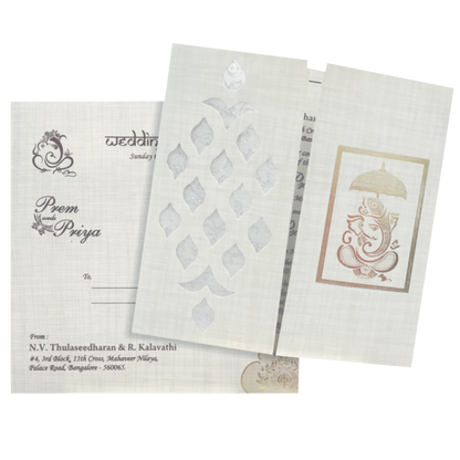 Grey Gold Metallic Laser Cut With Gold Wolly And Gold Ganesha Print-KNRP43420