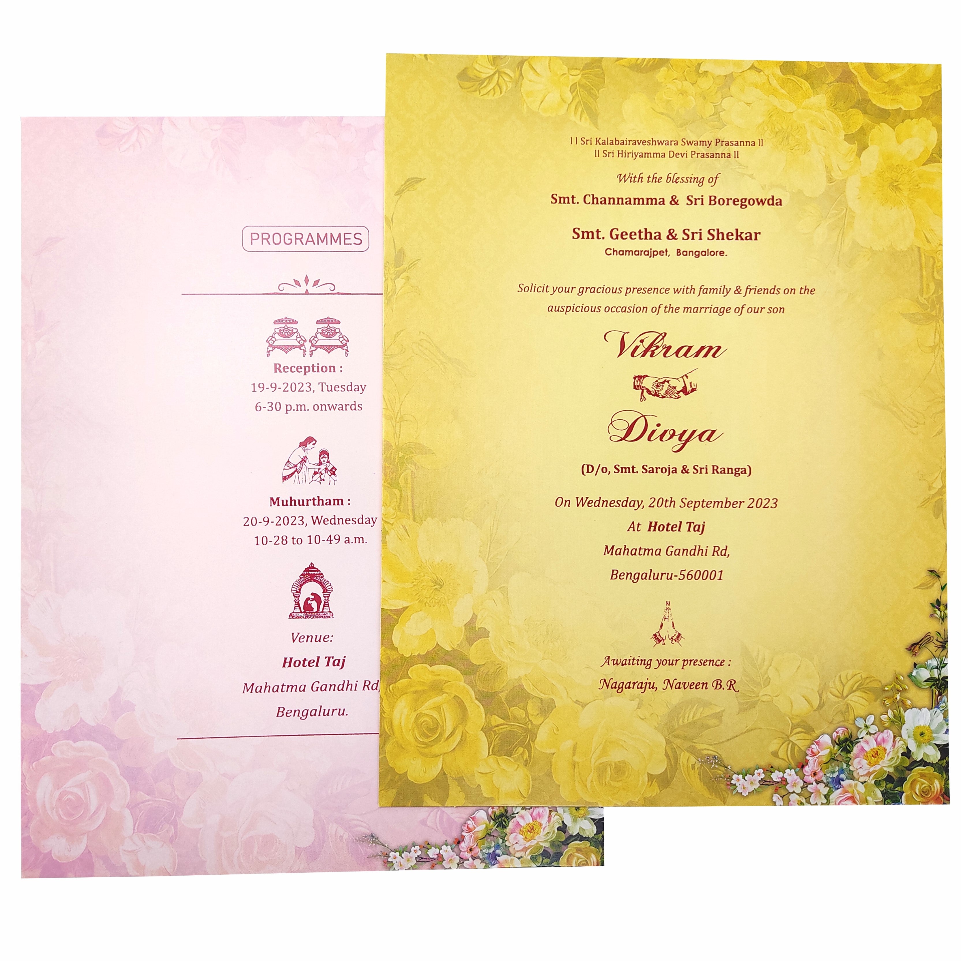 Green Padded Floral Wedding Card In Offset-KNPO8505G-King of Cards