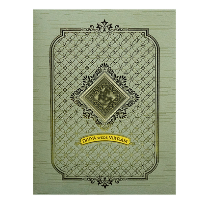 Pista Green Shiny Ganesha Wedding Card-KNKR5031G