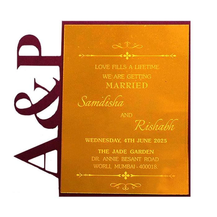 Royal Maroon MDF Invitation-King of Cards