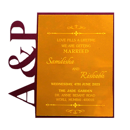 Royal Maroon MDF Invitation-King of Cards