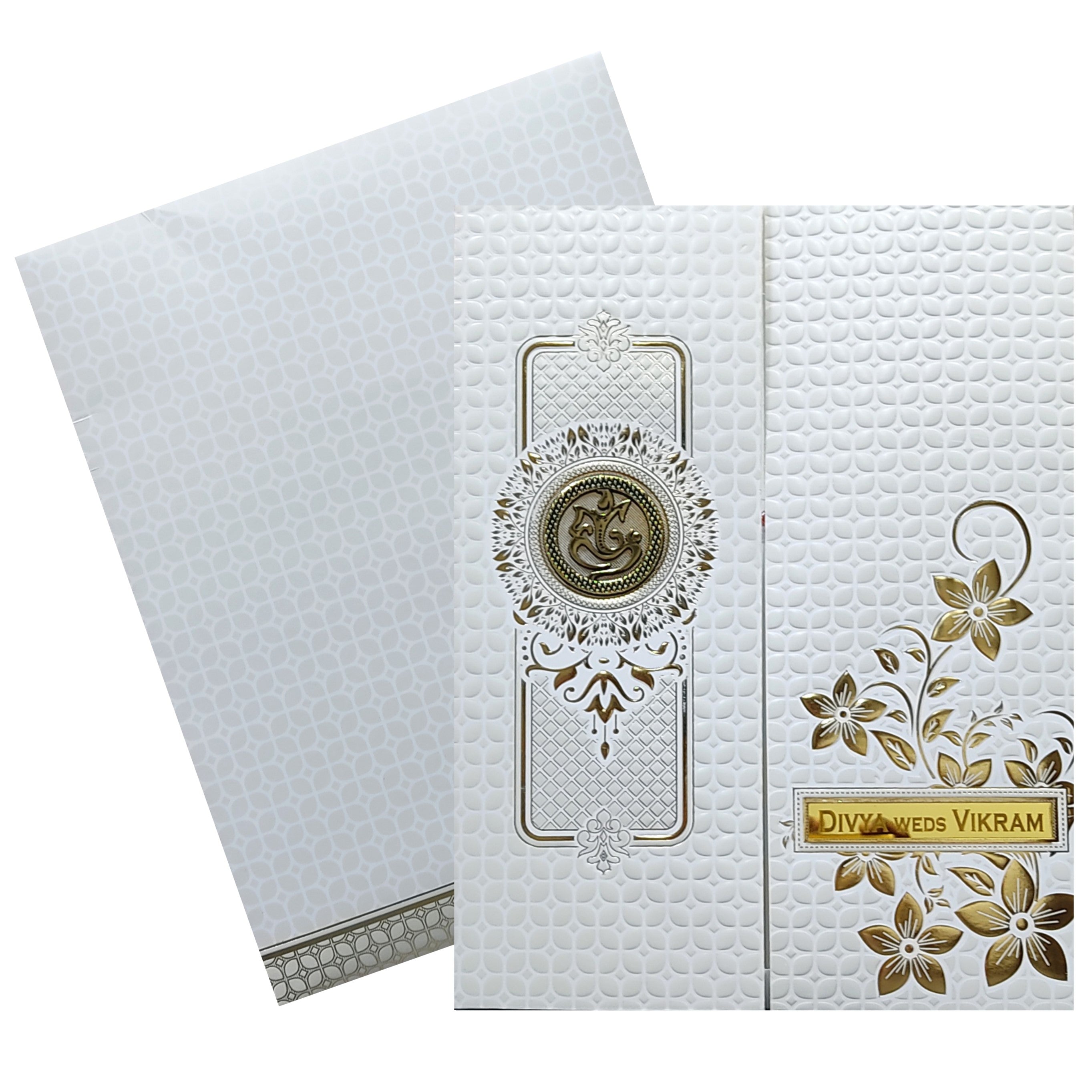 White Floral Door Nameplate Invitation Card-KNJS2079