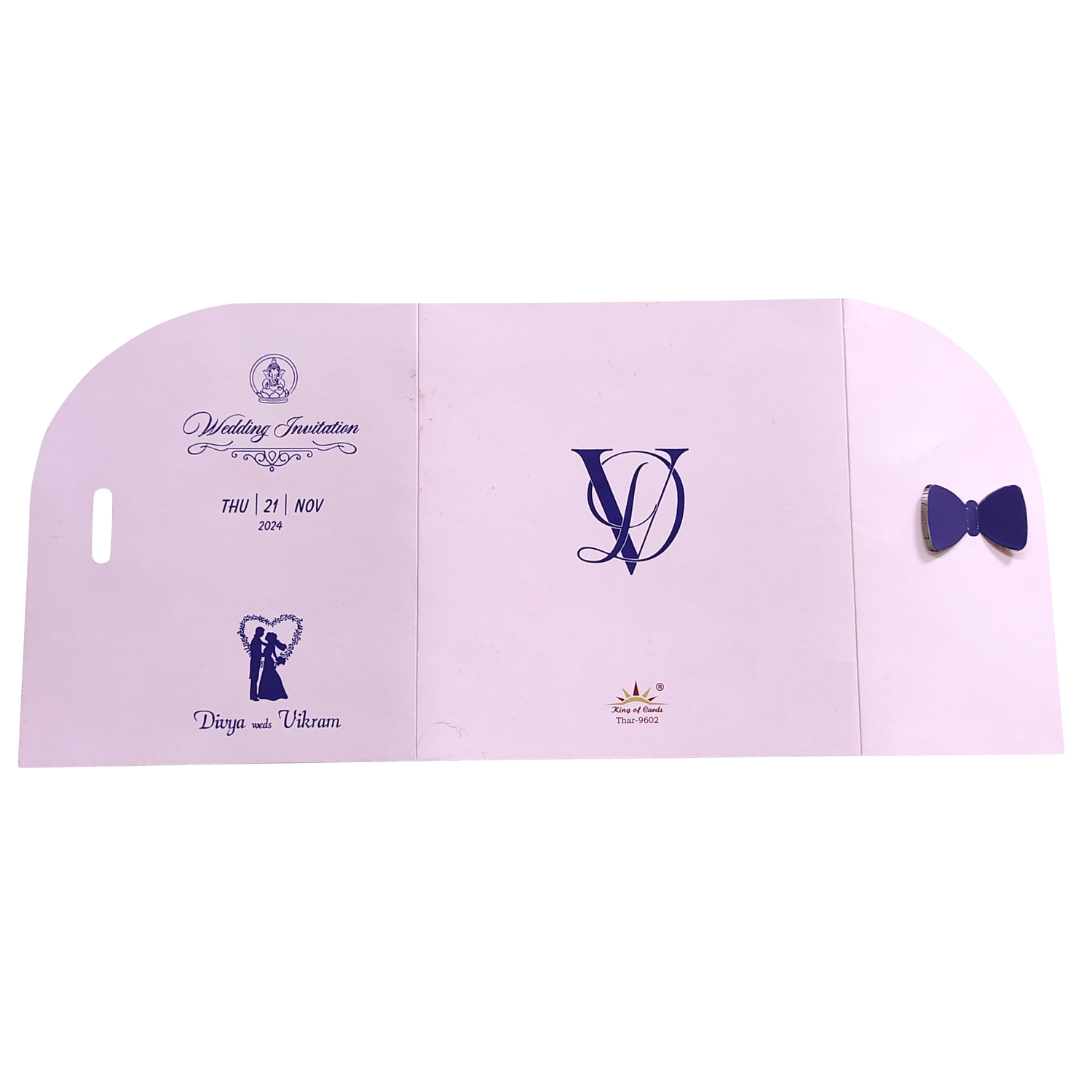 Light Pink Bow Twofold Wedding Card-KNTH9602P