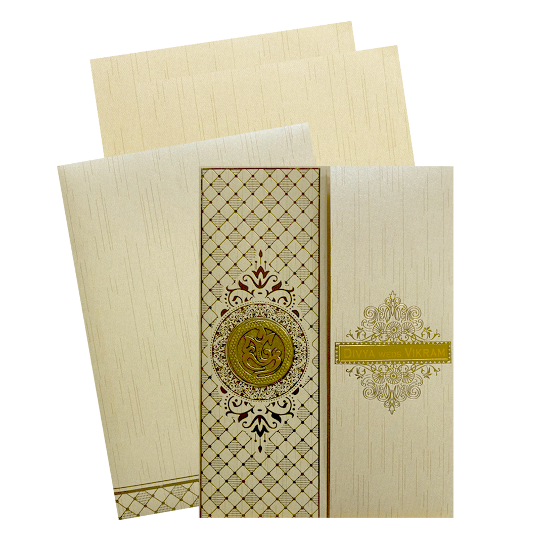 Beige Shiny Door Style Wedding Card-King of Cards