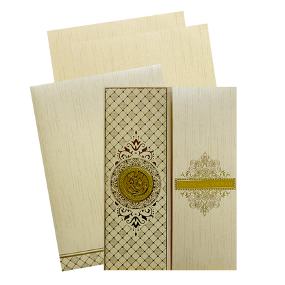 Beige Shiny Door Style Wedding Card-King of Cards