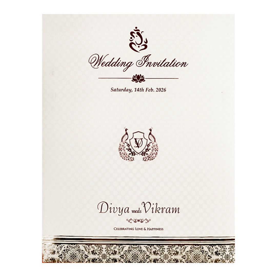 White Ganesha Laser-Cut Wedding Card-KNJS2059