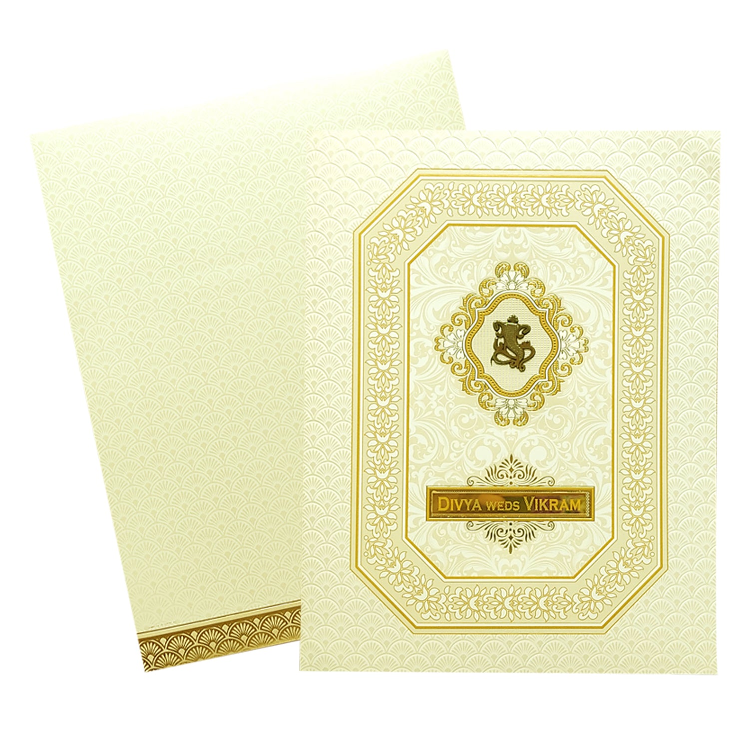 White Gold Floral Wedding Card-KNJS2071