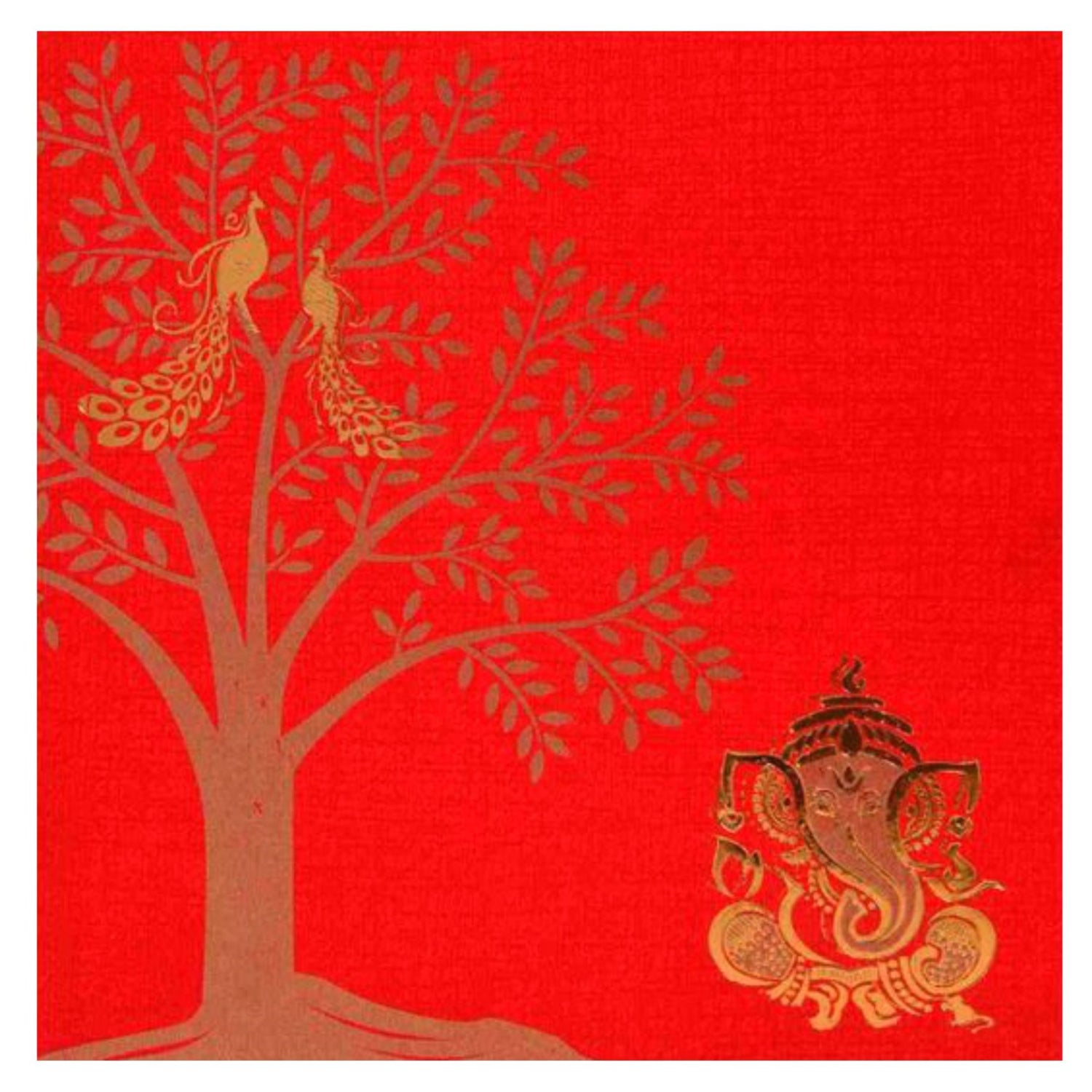 Royal Red Ganesha Tree Wedding Card-KNK43290