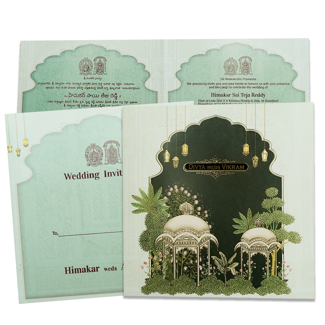 Green Gazebo Themed Wedding Card - KNSN6713G