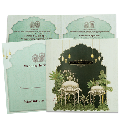 Green Gazebo Themed Wedding Card - KNSN6713G