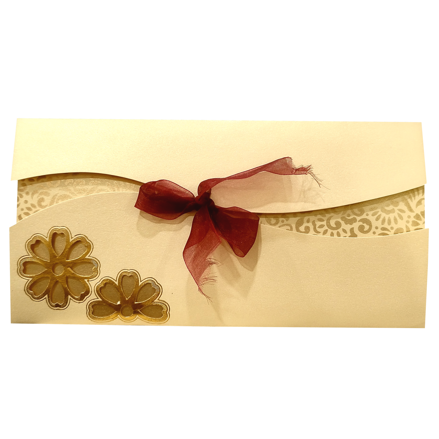Cream Floral Ribbon Invitation Card-KNK30381