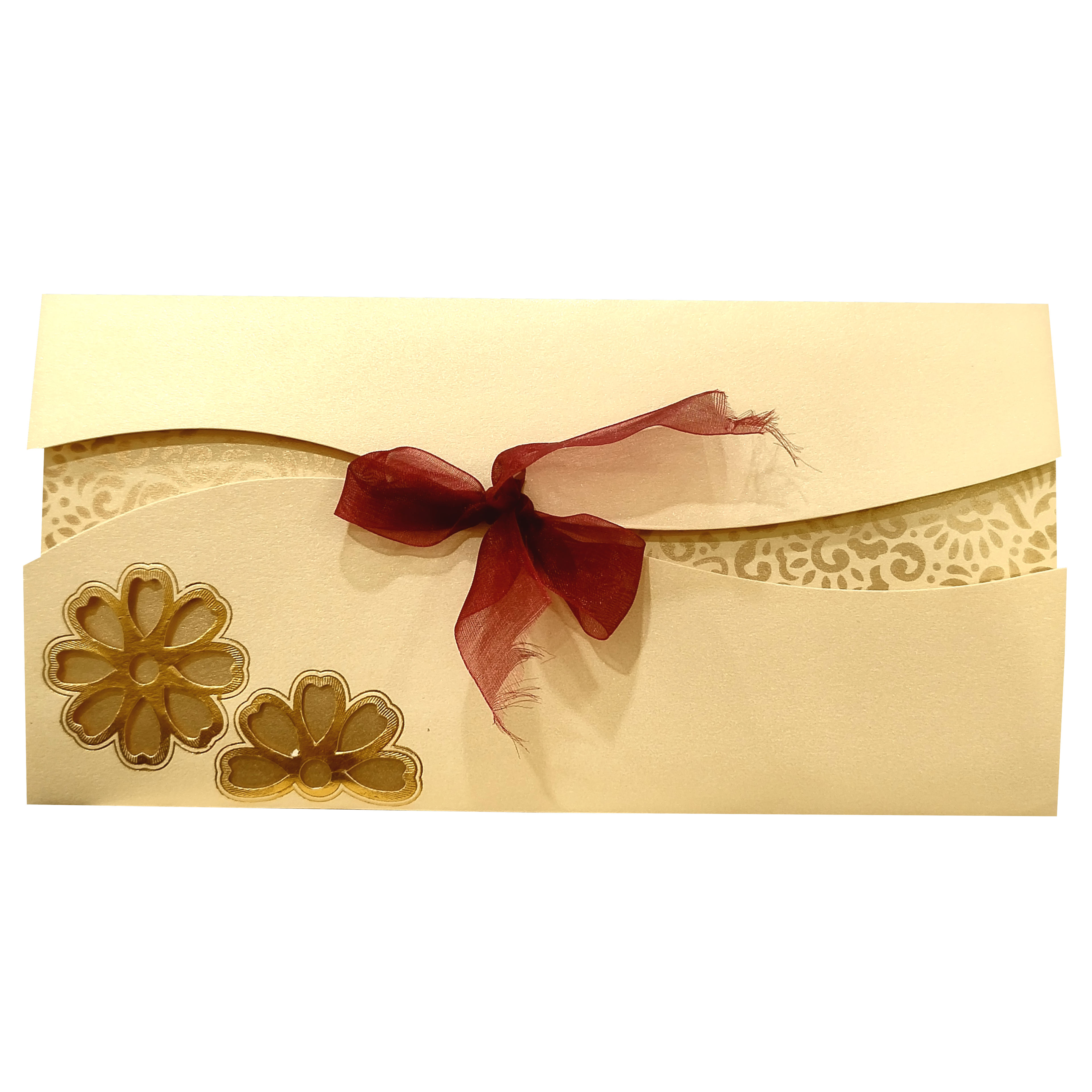 Cream Floral Ribbon Invitation Card-KNK30381
