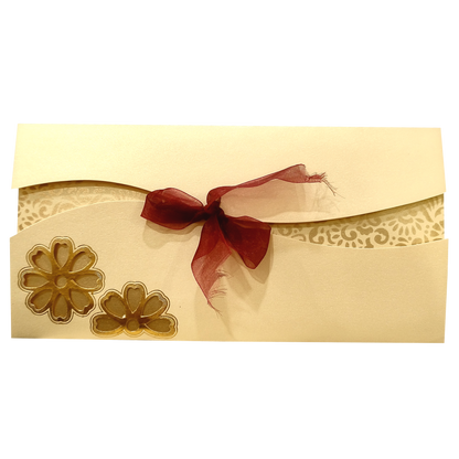 Cream Floral Ribbon Invitation Card-KNK30381