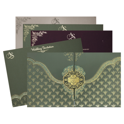 Check out Green Gold Floral Padded Wedding Card at best price. ✅WhatsApp Support ✅Express Delivery.|King of cards.