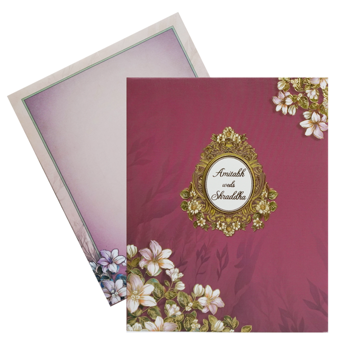 Pink Floral Padded Wedding Card-King of Cards