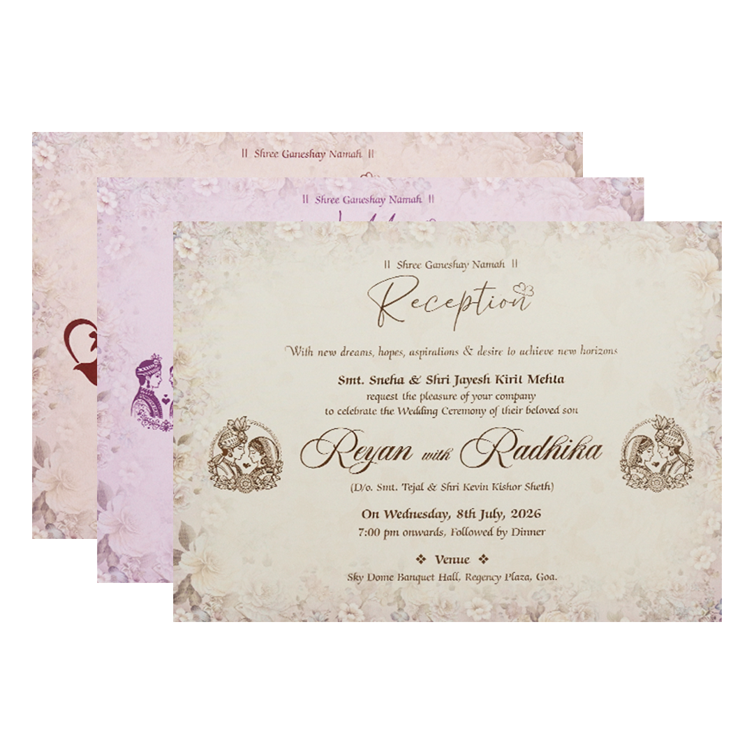 Purple Floral Padded Wedding Card-KSH72930