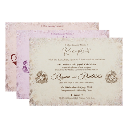 Purple Floral Padded Wedding Card-KSH72930