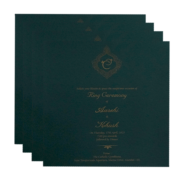 Dark Green Embossed Wedding Card-King of Cards