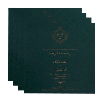 Dark Green Embossed Wedding Card-King of Cards