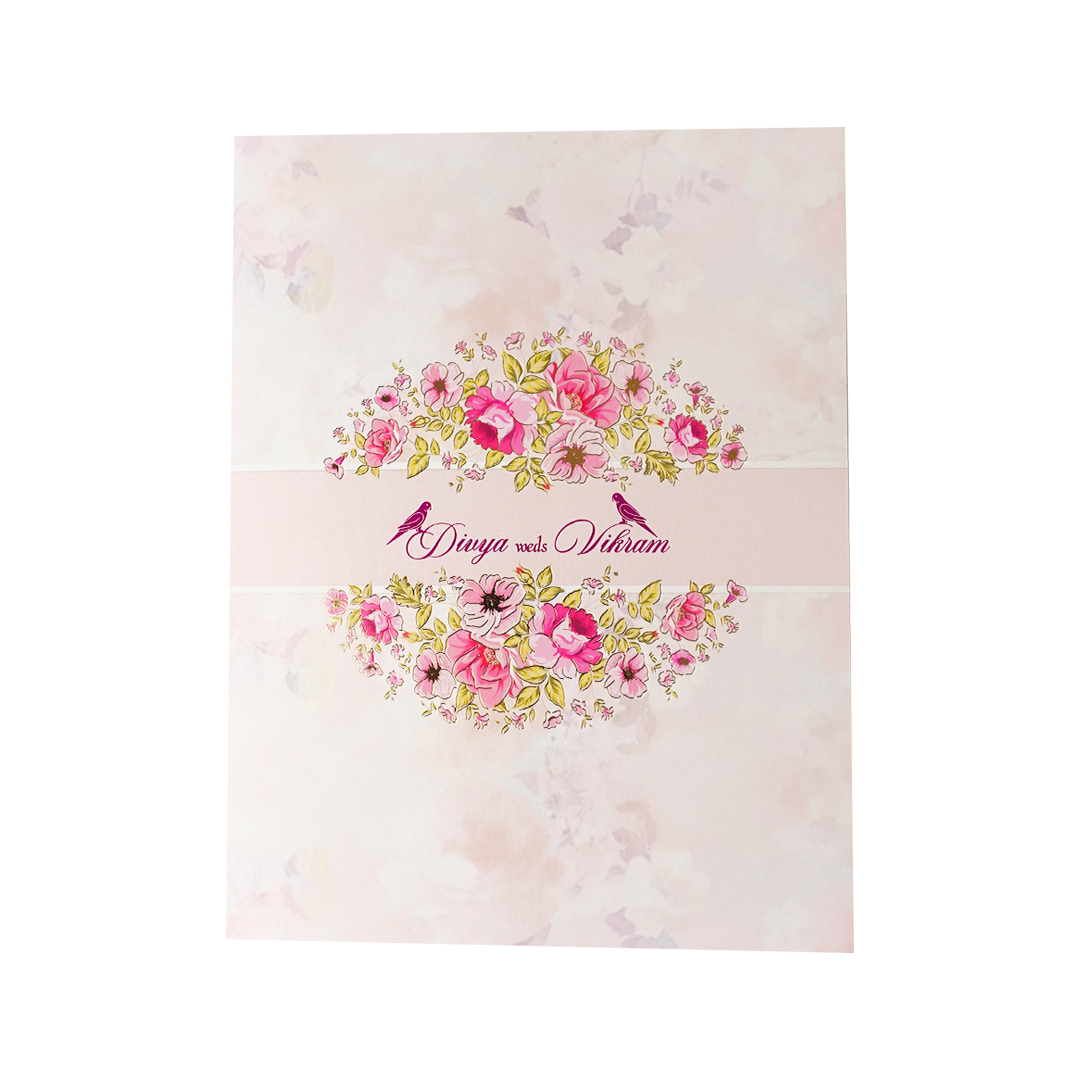 Classic Pink Floral Wedding Card-KNKJ1149