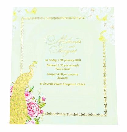 Pink Roses And Colourful Peacocks Ultra Premium Wedding Card-KNKUP033-King of Cards