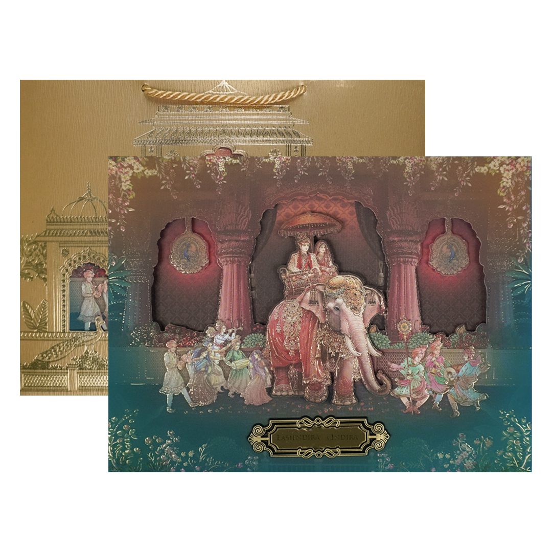 Royal Procession Elephant Padded Wedding Card-KSSC2520