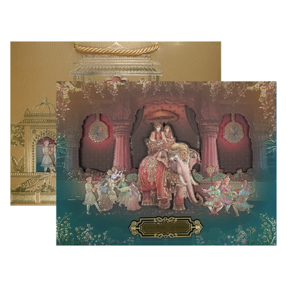 Royal Procession Elephant Padded Wedding Card-KSSC2520