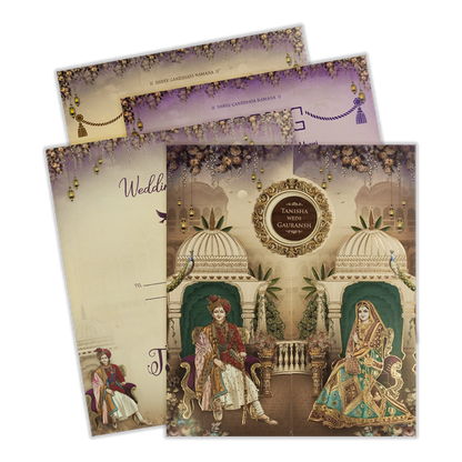 Check out Cream Royal Couple Wedding Card at best price.✅WhatsApp Support ✅Express Delivery.|King of cards.
