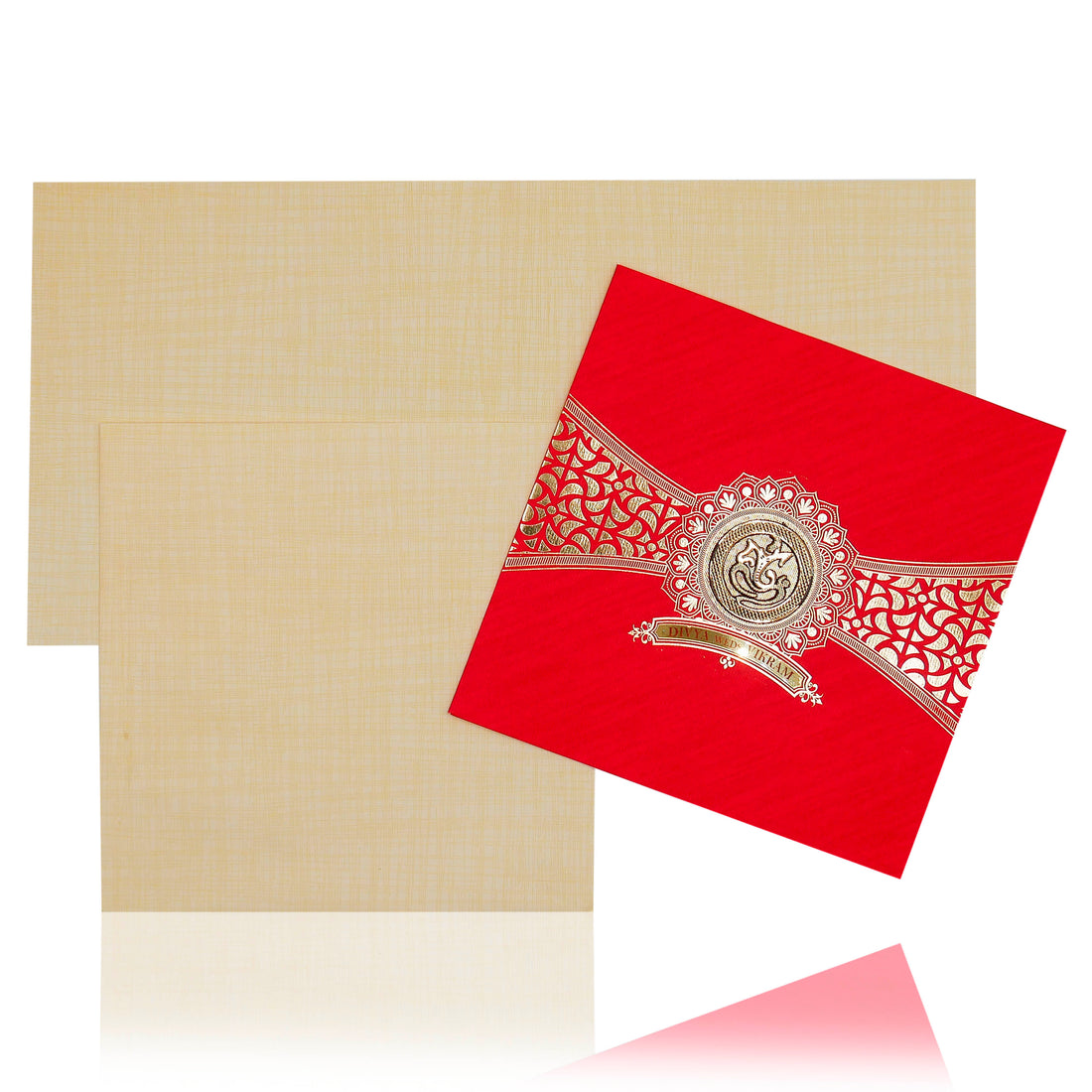 Give your traditional wedding an extra special touch with this beautiful Red Wedding Invitation Card. Ideal for any Indian Wedding, the special Ganesha sticker is a perfect detail to add to the traditional design