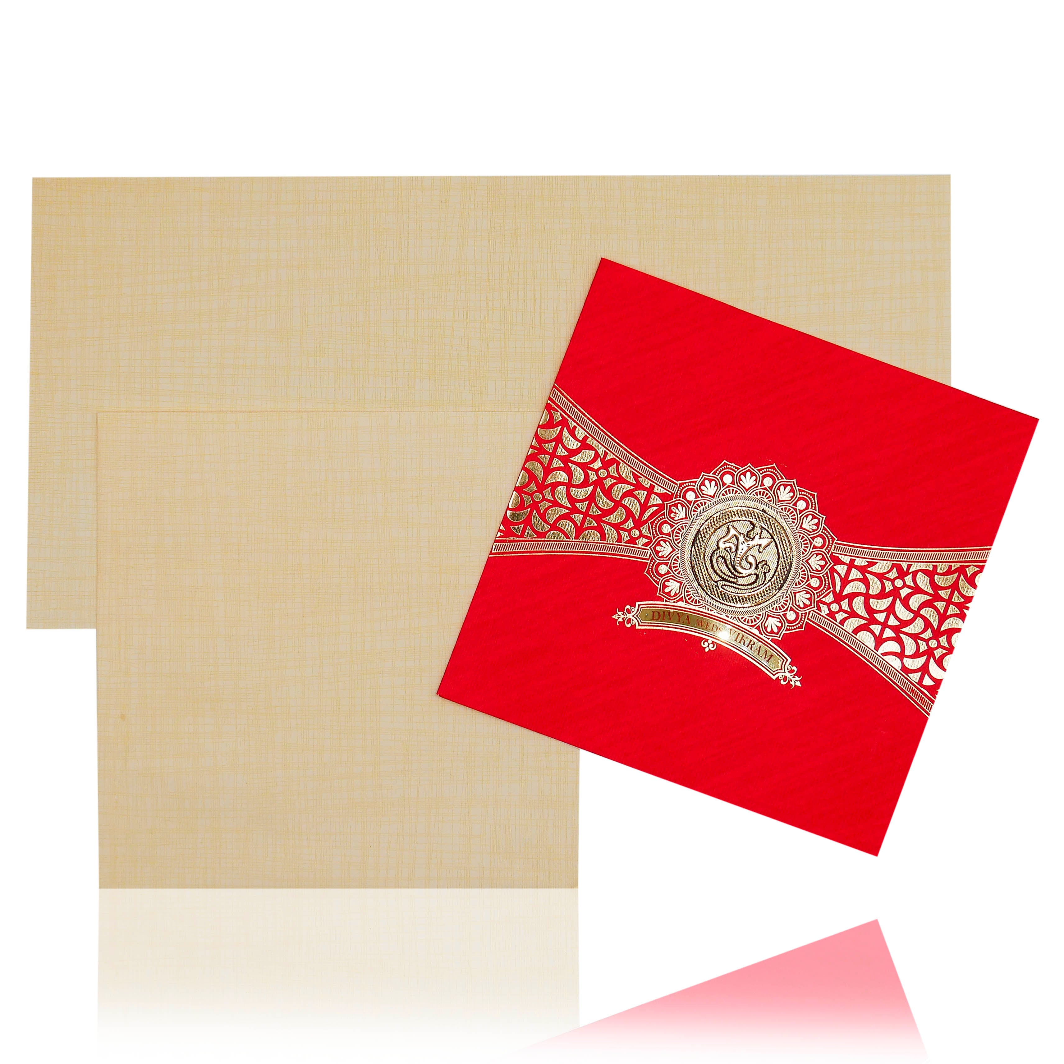 Give your traditional wedding an extra special touch with this beautiful Red Wedding Invitation Card. Ideal for any Indian Wedding, the special Ganesha sticker is a perfect detail to add to the traditional design