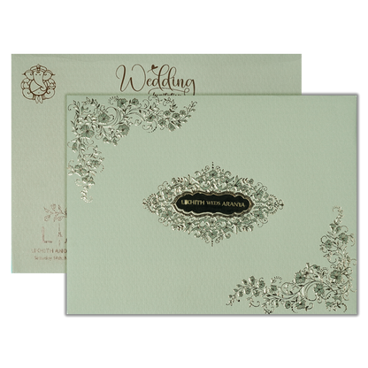 Check out Green Floral Embossed Padded Wedding Card at best price.✅WhatsApp Support ✅Express Delivery.| King of Cards.