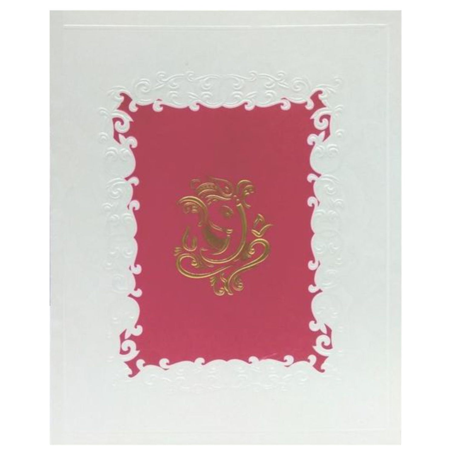 Embossed Ganesha With Pink Background Wedding Card - KNK2662