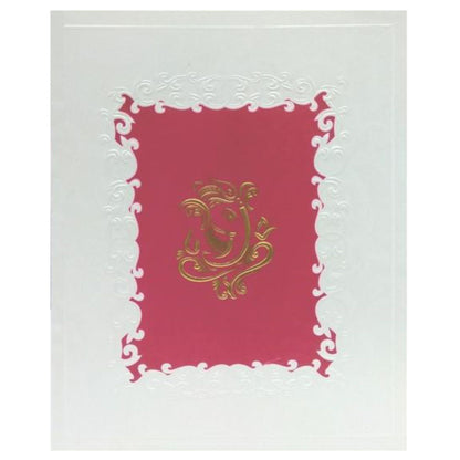 Embossed Ganesha With Pink Background Wedding Card - KNK2662