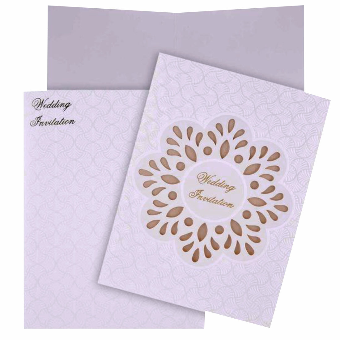 Awesome White Color With Cut Flower Theme Wedding Card - KNK30451