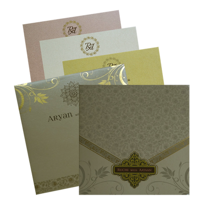 Light Beige Floral Nameplate Wedding Card-King of Cards