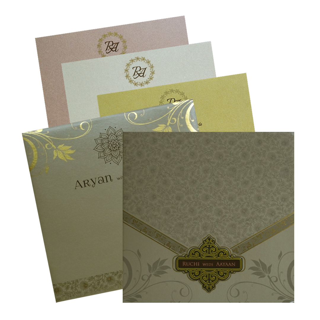 Make your event special with our exclusive Light Beige Floral Nameplate Wedding Card. Shop now! ?WhatsApp Support ?Express Delivery.