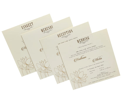 Khaki Brown Lotus Floral Wedding Card-Krc28550