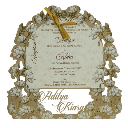 Brown Laser Cut White Floral Wedding Card-King of Cards