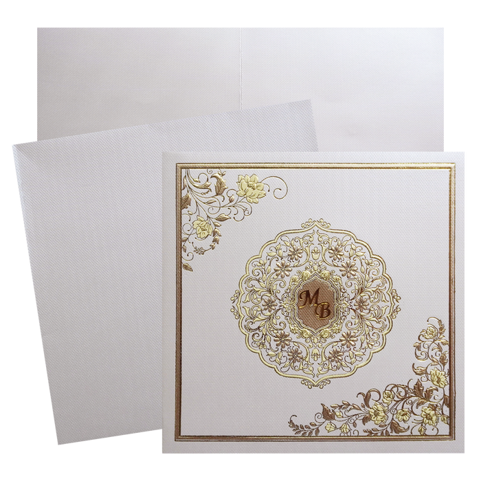 Ivory Golden Floral Wedding Card-King of Cards