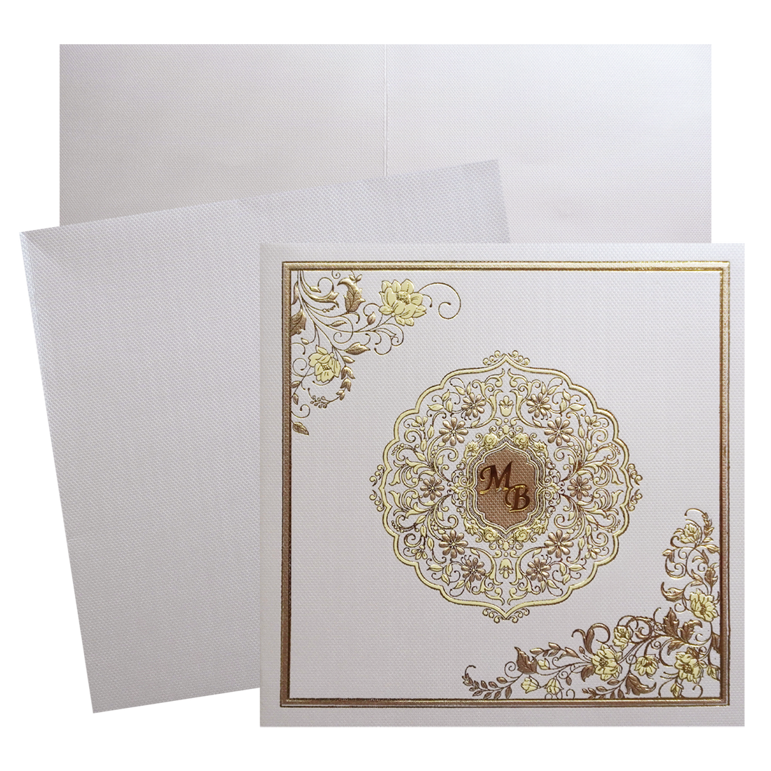 Ivory Golden Floral Wedding Card-KSI11550
