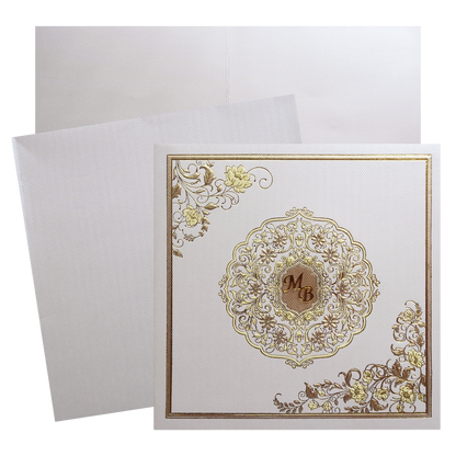 Ivory Golden Floral Wedding Card-KSI11550